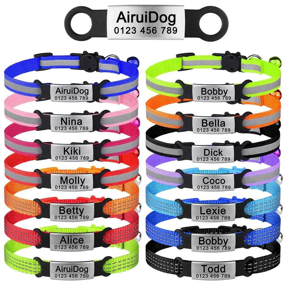 Nylon Cat Collar with Bell Reflective Personalized