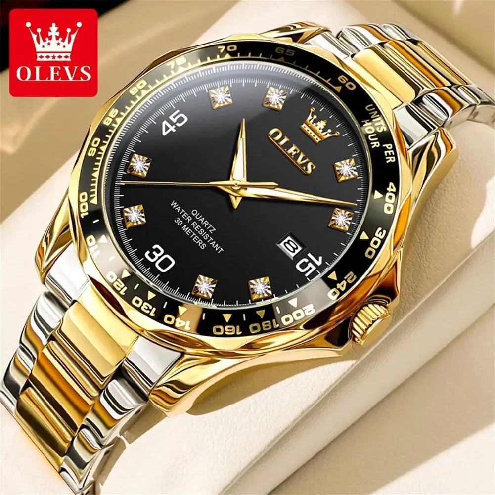 OLEVS Mens Quartz Watch Swim Stainless Steel Band Timepiece