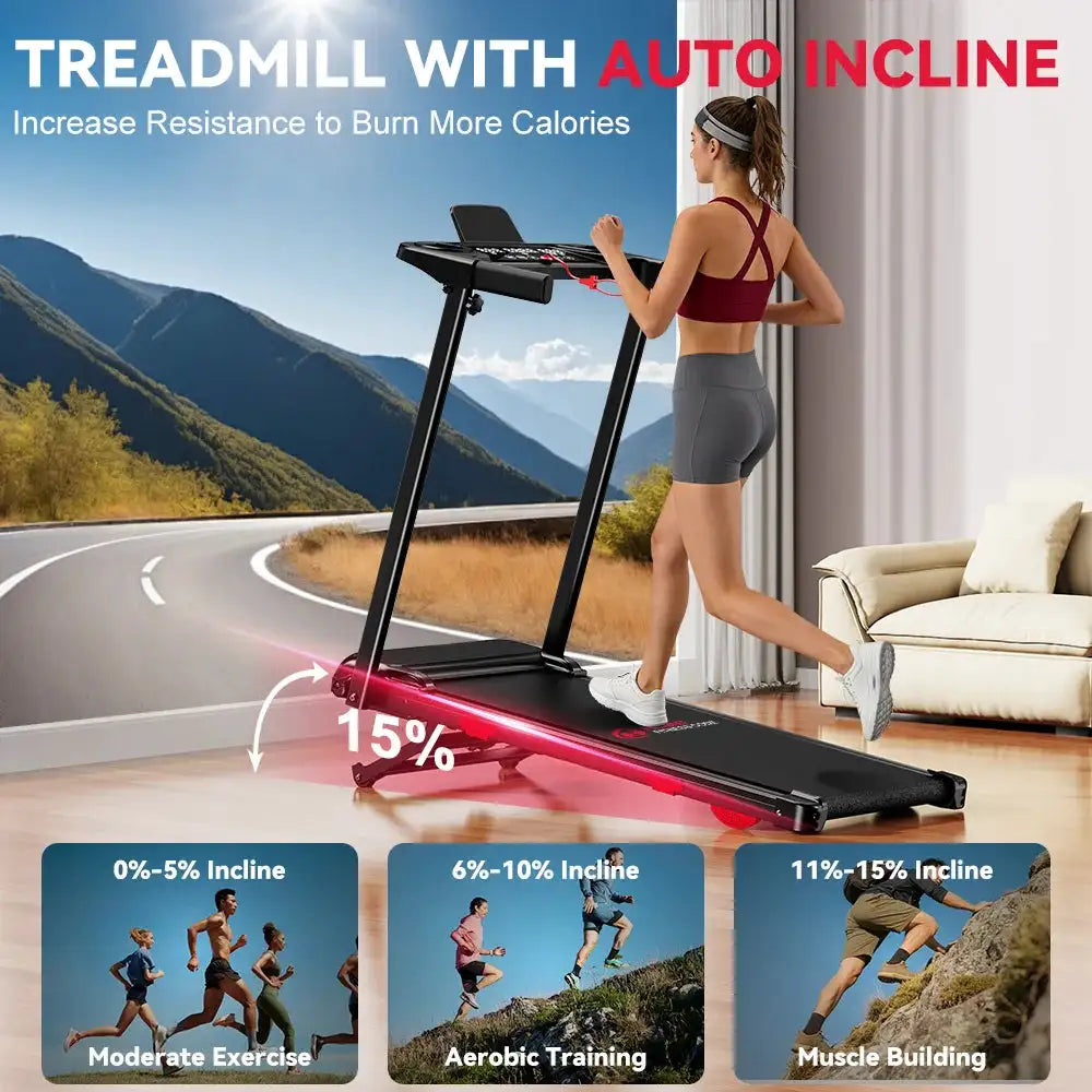 Folding Treadmill with incline Portable Treadmills Home with HandleBar,Walking Pad Foldable 3.0HP Quiet Brushless LED Dispay