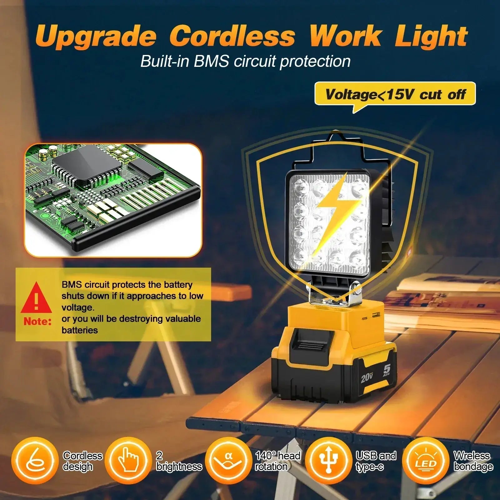 Rechargeable LED Work Light 48W Cordless 360° - OurLum.com