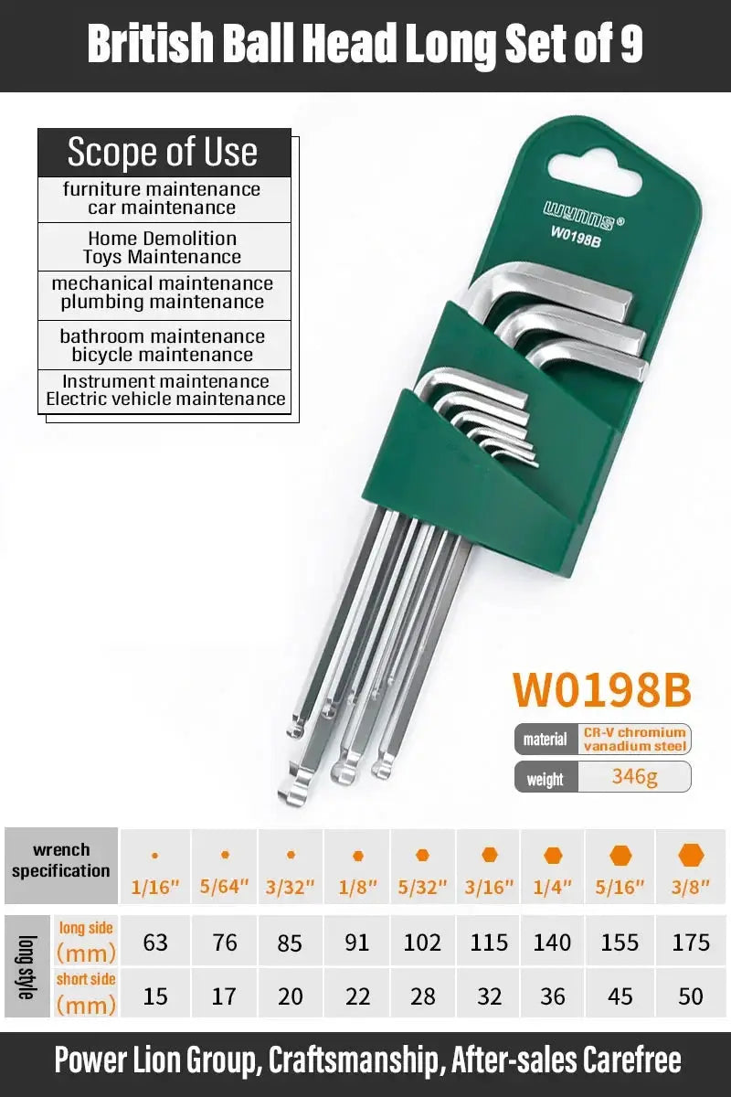 Wynns Allen Wrench Set 9 Piece Hex Key Tool Kit Pro