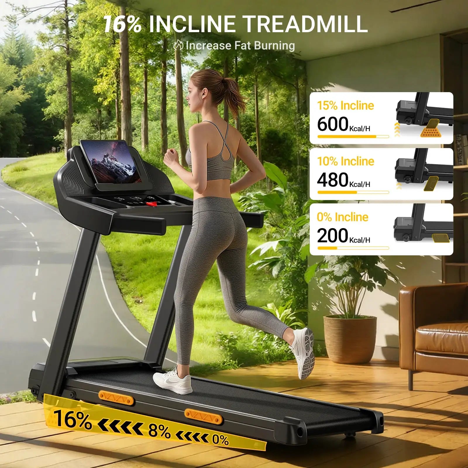 ROBORE SF20 Incline Treadmill for Home with 16% Manual Incline, 3.0HP Quiet Brushless Motor, 7-Layer Shock Absorption, 400LBS Capacity, LED Display, Foldable Walking Pad for Running & Walking