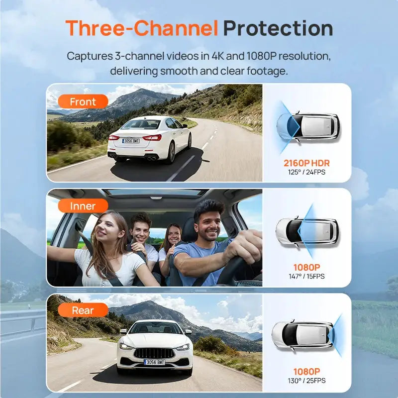 70Mai T800E 3-Channel Dash Cam Front 4K + Rear 1080P + Interior 1080P Hdr Supercapacitor 24H Parking Gps Voice Control Wi-Fi6