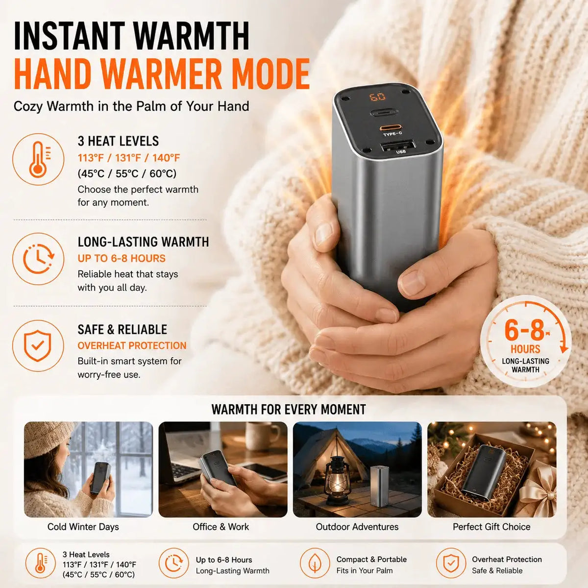 Portable Hand Warmer Fan With Power Bank — product image 5