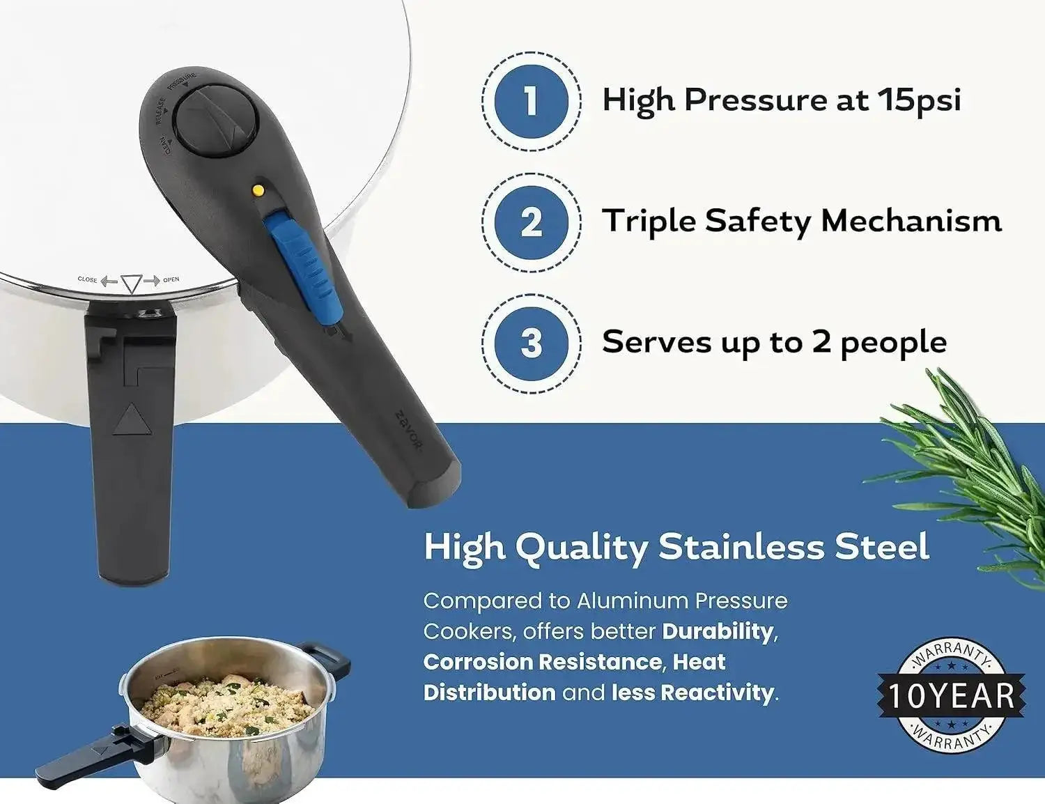 Stainless Steel Pressure Cooker 4.2 Quart Fast Cooking