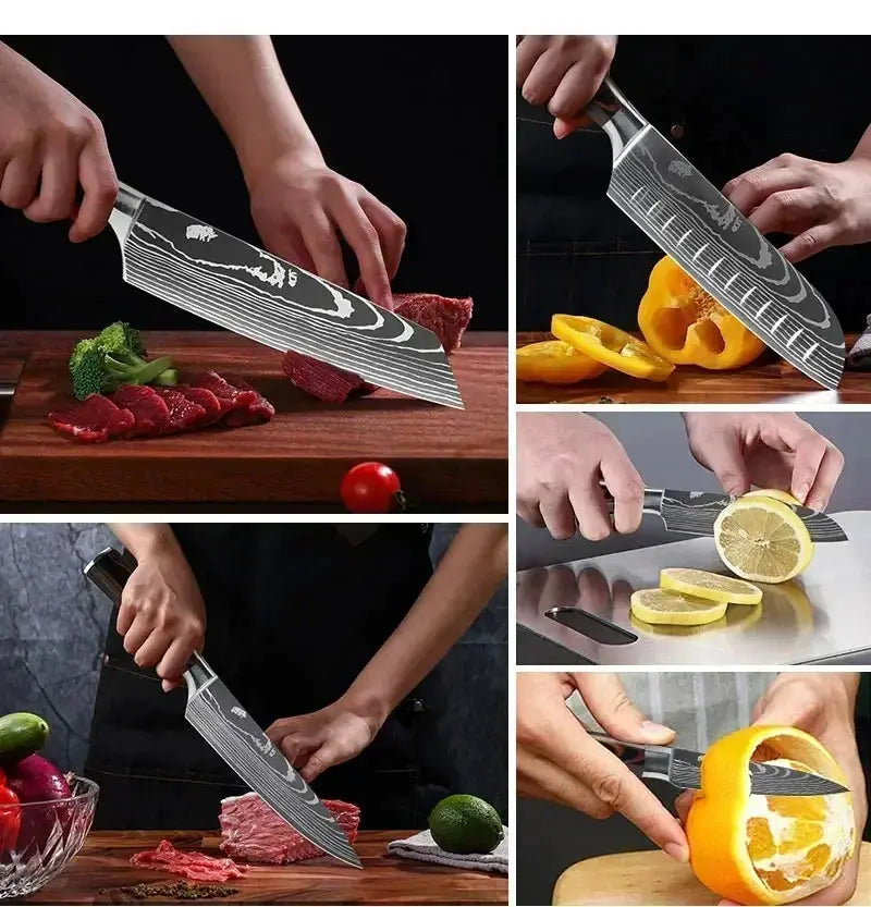 Japanese Santoku Kitchen Knife Set High Carbon Steel Knives - OurLum.com