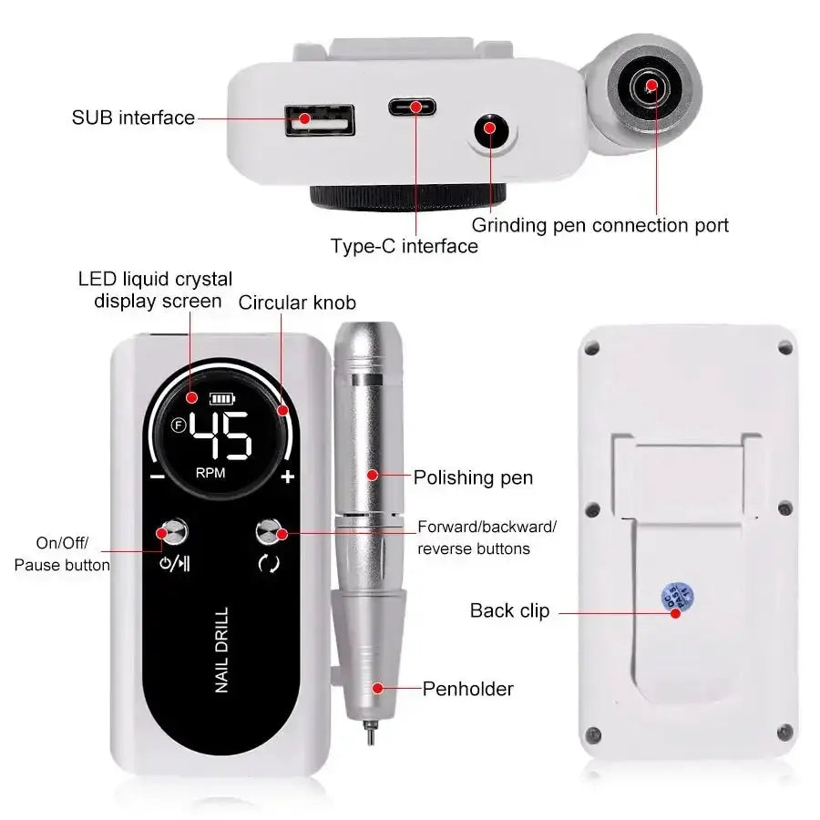 Professional 45000RPM Electric Nail Drill Machine Tool