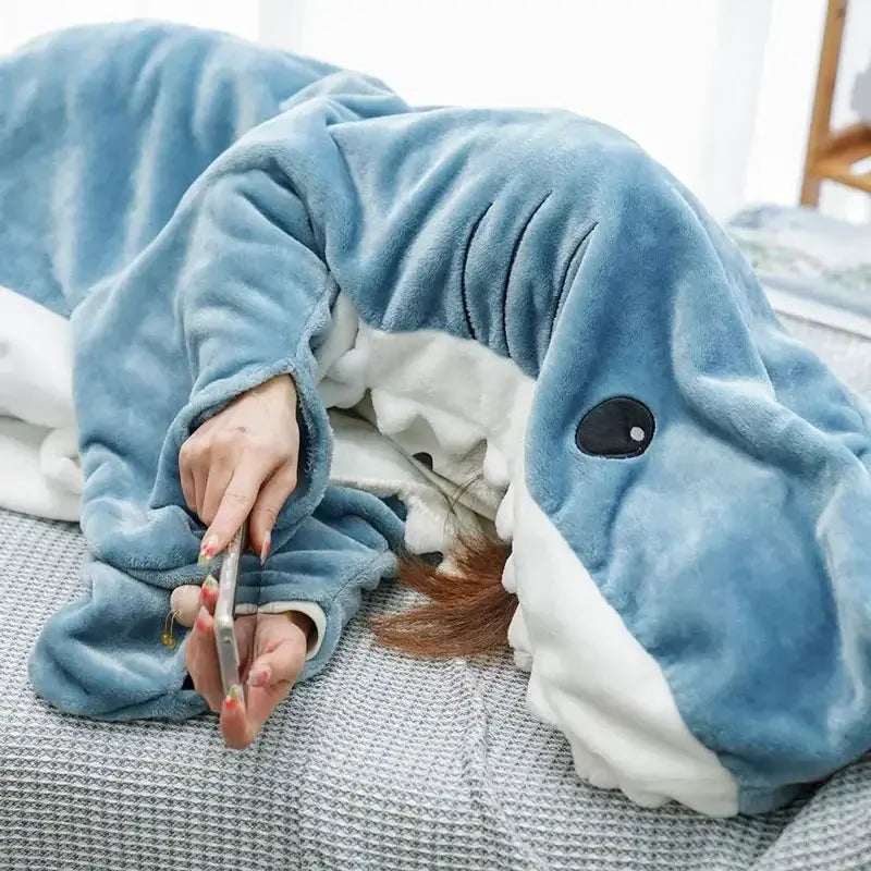 GY Trendy Sand Sculpture Shark Sleeping Bag Flannel One Piece