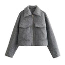 Warm Tweed Zip Crop Jacket for Women