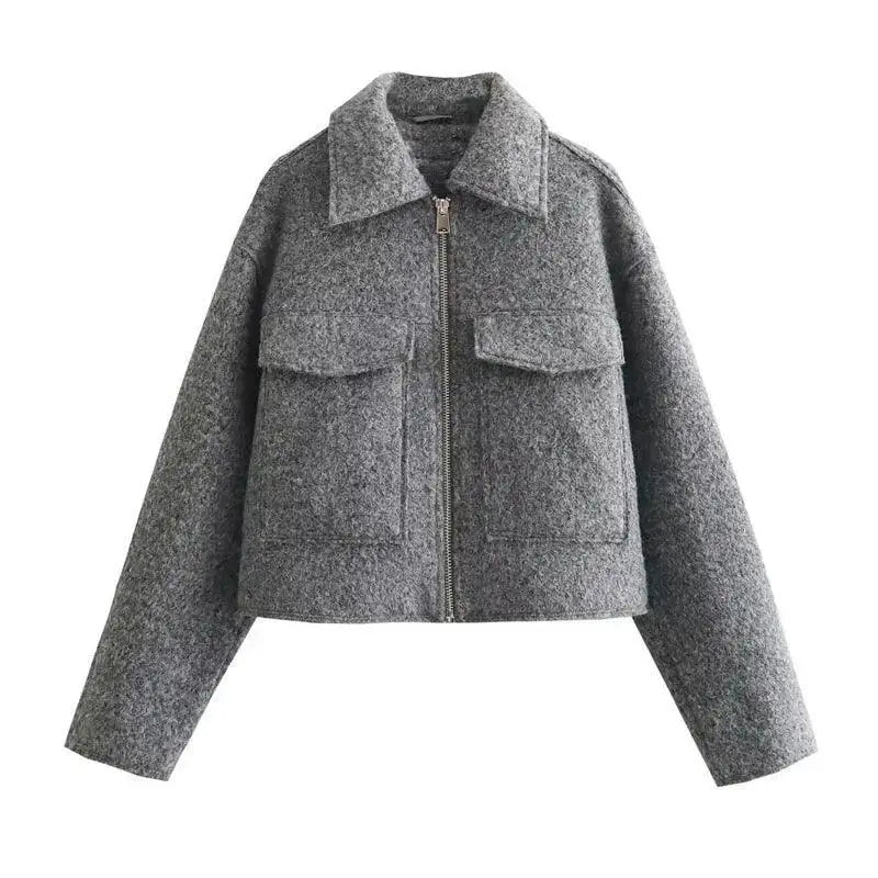 TRAF Tweed Zip Crop Jacket For Women Stylish Outerwear