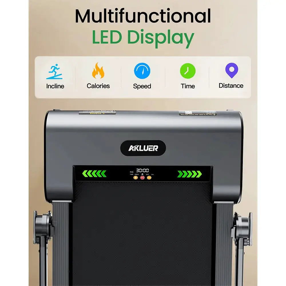 Akluer H1-B Under Desk Treadmill with 13% Auto Incline, 2.5HP Motor, 12km/h Speed, 100x40cm Running Area, 150kg Max Load, LED Display & Remote control, Remote control, touch panel, handle-bar control, Local delivery