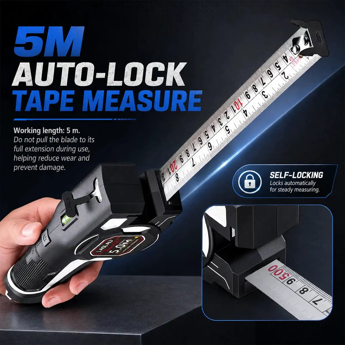 ZF-001 5M Laser Tape Measure 25mm Green Laser Line Bubble Level Type-C Auto Lock Ruler Measuring Tools for Household Woodworking
