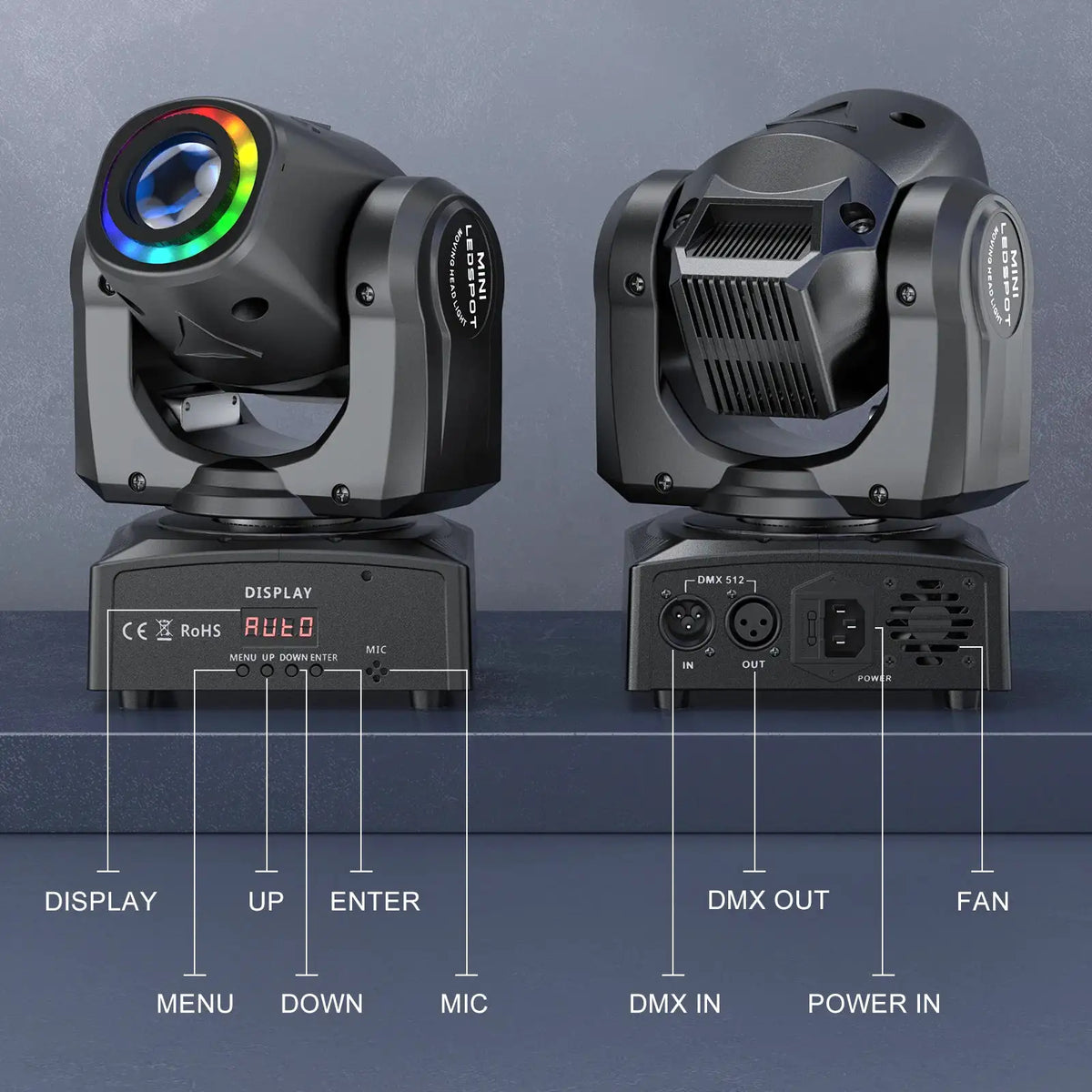 U'King 120W LED Beam Moving Head Light RGB Color Mixing 8 Patterns DMX Effect Light Rotating Stage Light for DJ Show Party KTV