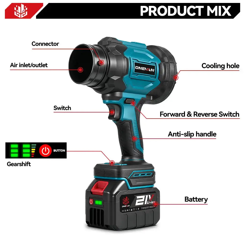 ONEVAN 3500W 350M/S Brushless Electric Blower Cordless Leaf Snow Blowing Dust Vacuuming Power Tool For Makita 18V Battery Pin