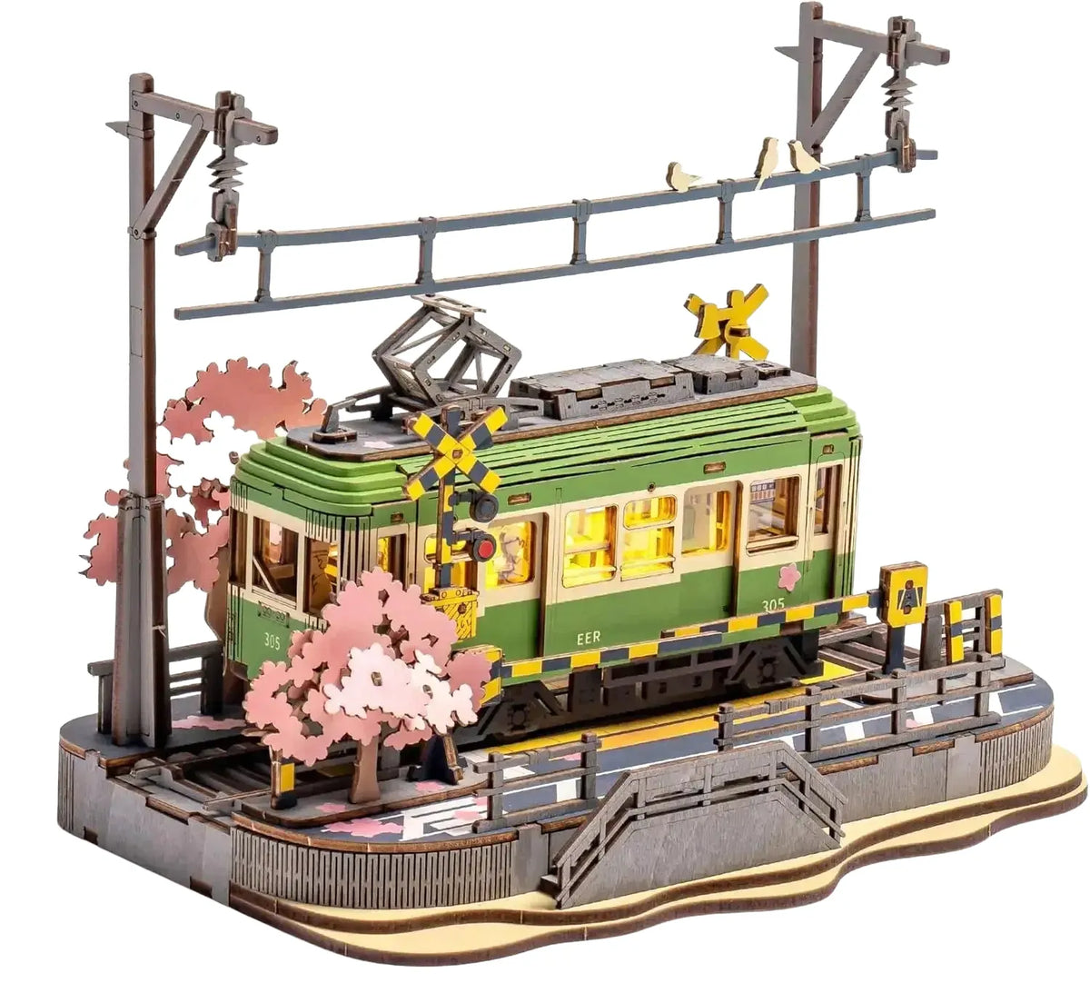 Robotime Sakura Tram Puzzle Kit With Led Light — product view 1