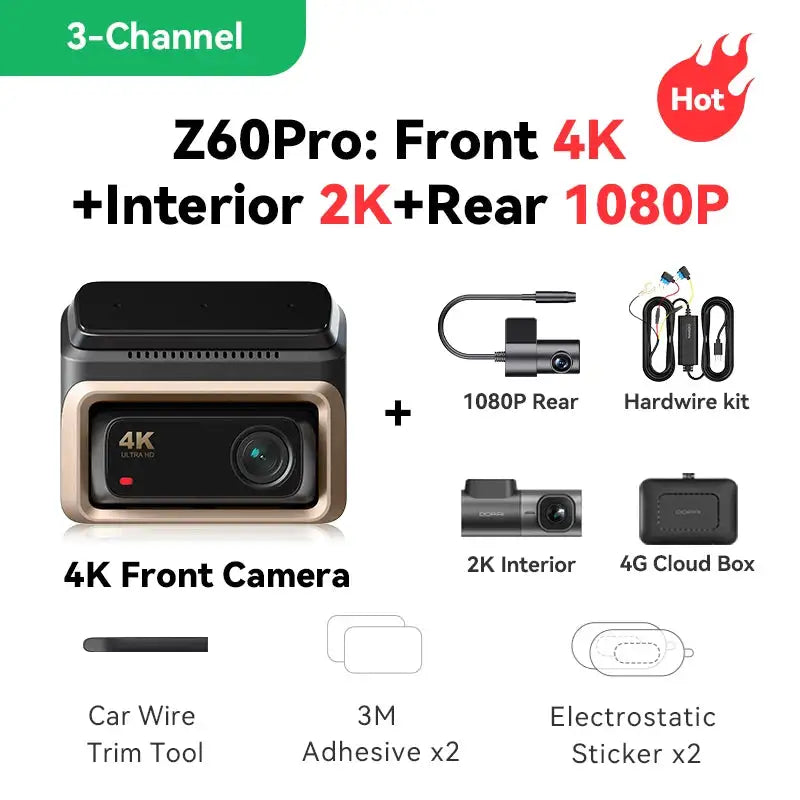 DDPAI 4K Dash Cam Z60 Pro HDR Support Front and Rear Interior Car Camera SONY STARVIS2 678 Sensor 5GHz Wi-Fi GPS ADAS 4G Car DVR
