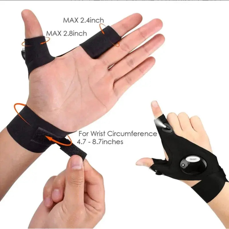 Fingerless Glove With LED Flashlight Waterproof Torch