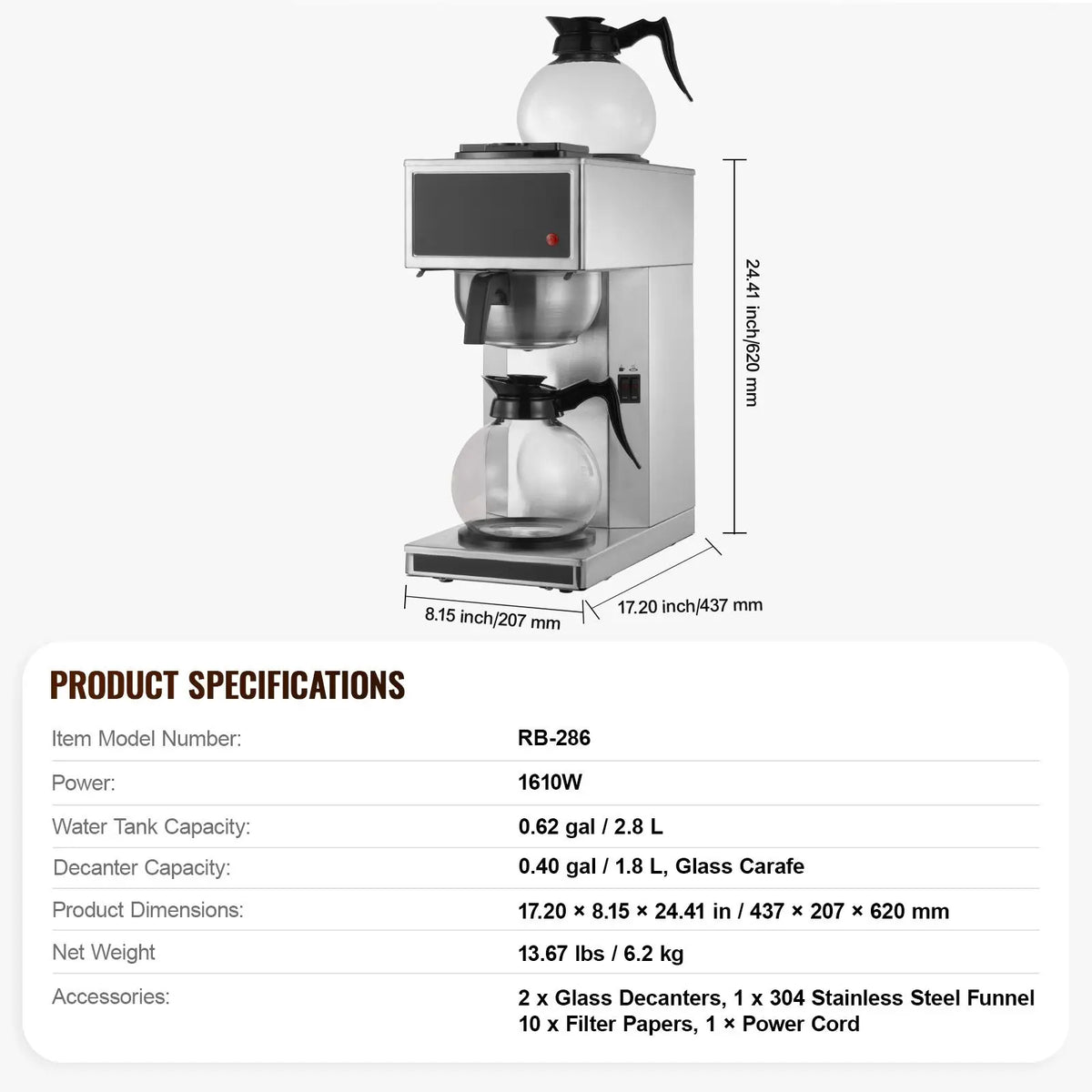 Commercial Drip Coffee Maker, Cups Coffee-Maker Machine with Glass — product view 7