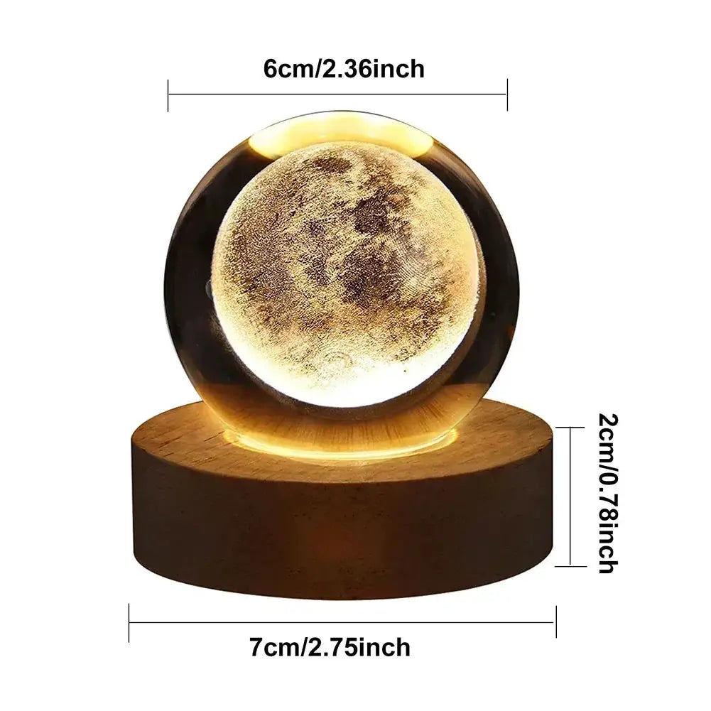 3D Crystal Ball Lamp With Galaxy Projections Home Decor