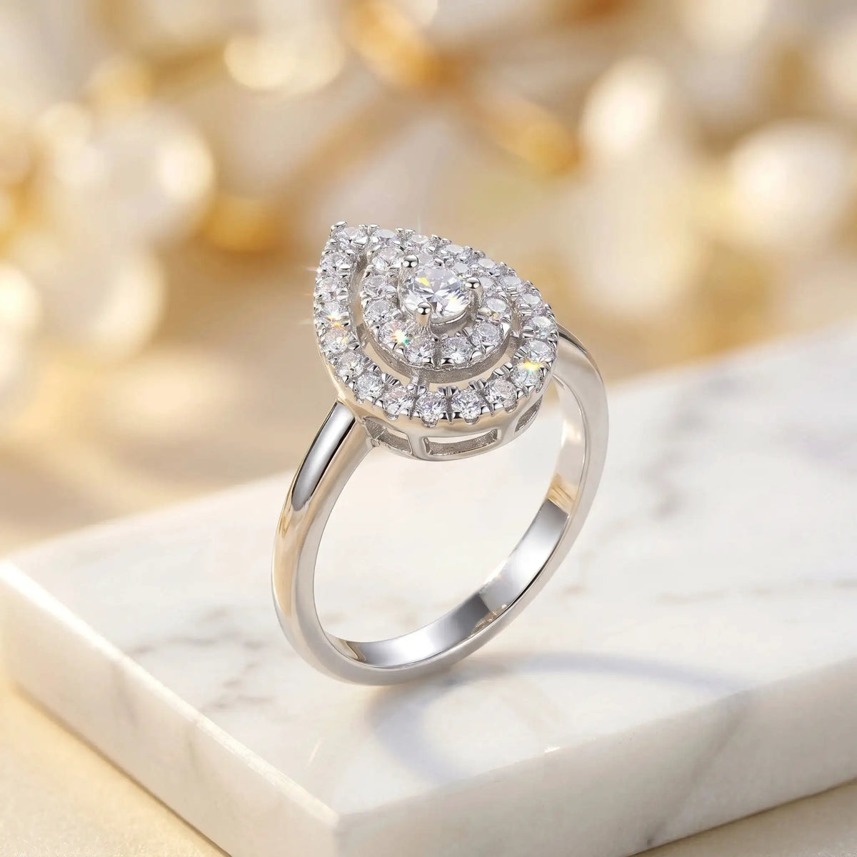 Pear Moissanite Ring in Sterling Silver Halo — product view 2