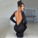 Hugcitar Backless Long Sleeve Bodycon Maxi Dress Solid Prom Party Y2K Night Glow