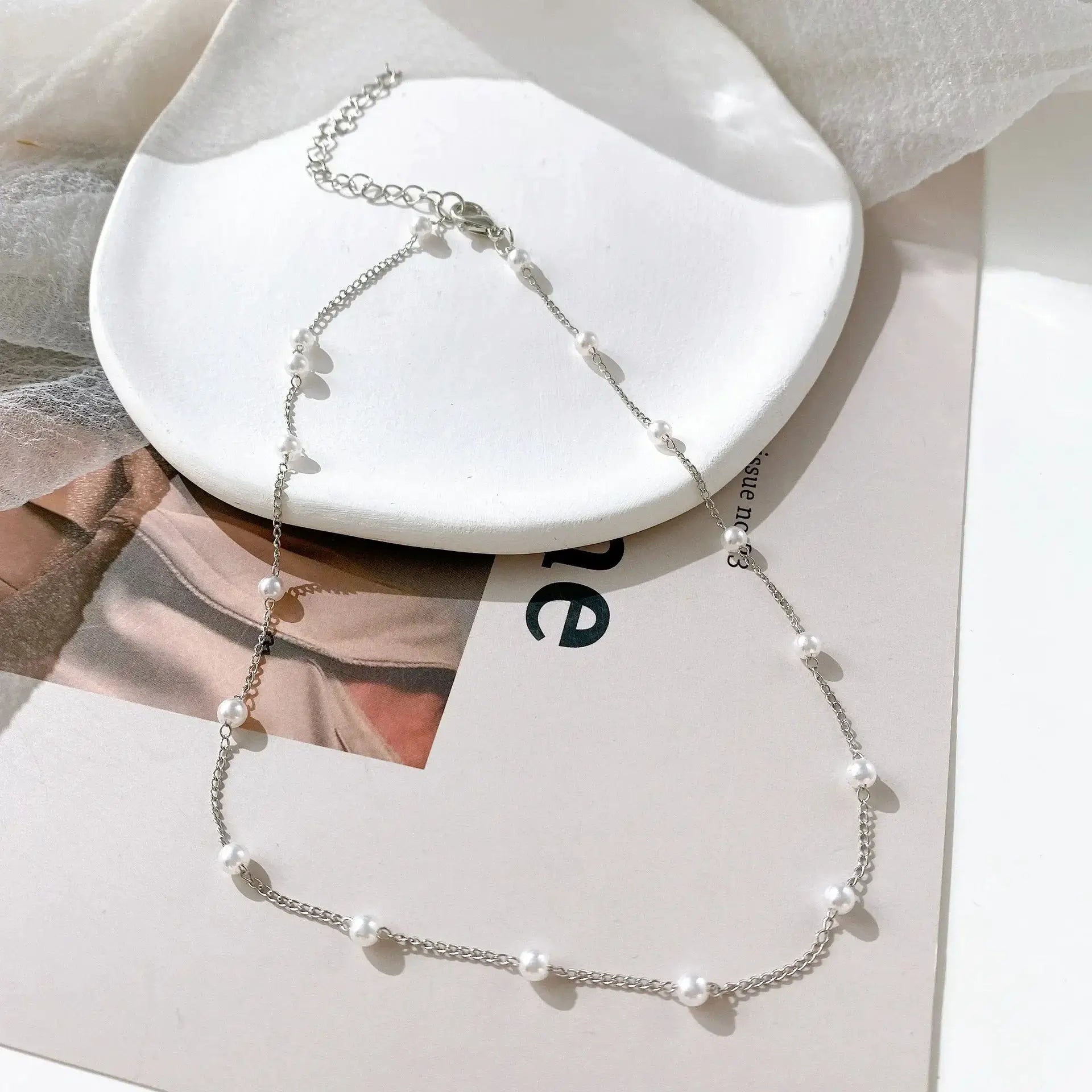 Lats Beads Kpop Pearl Choker Necklace Women Gold Goth