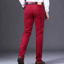 Spring Men's Slim Jeans Classic Style Straight Elasticity Cotton Denim Pants Male Brand Trousers Wine Red Black White