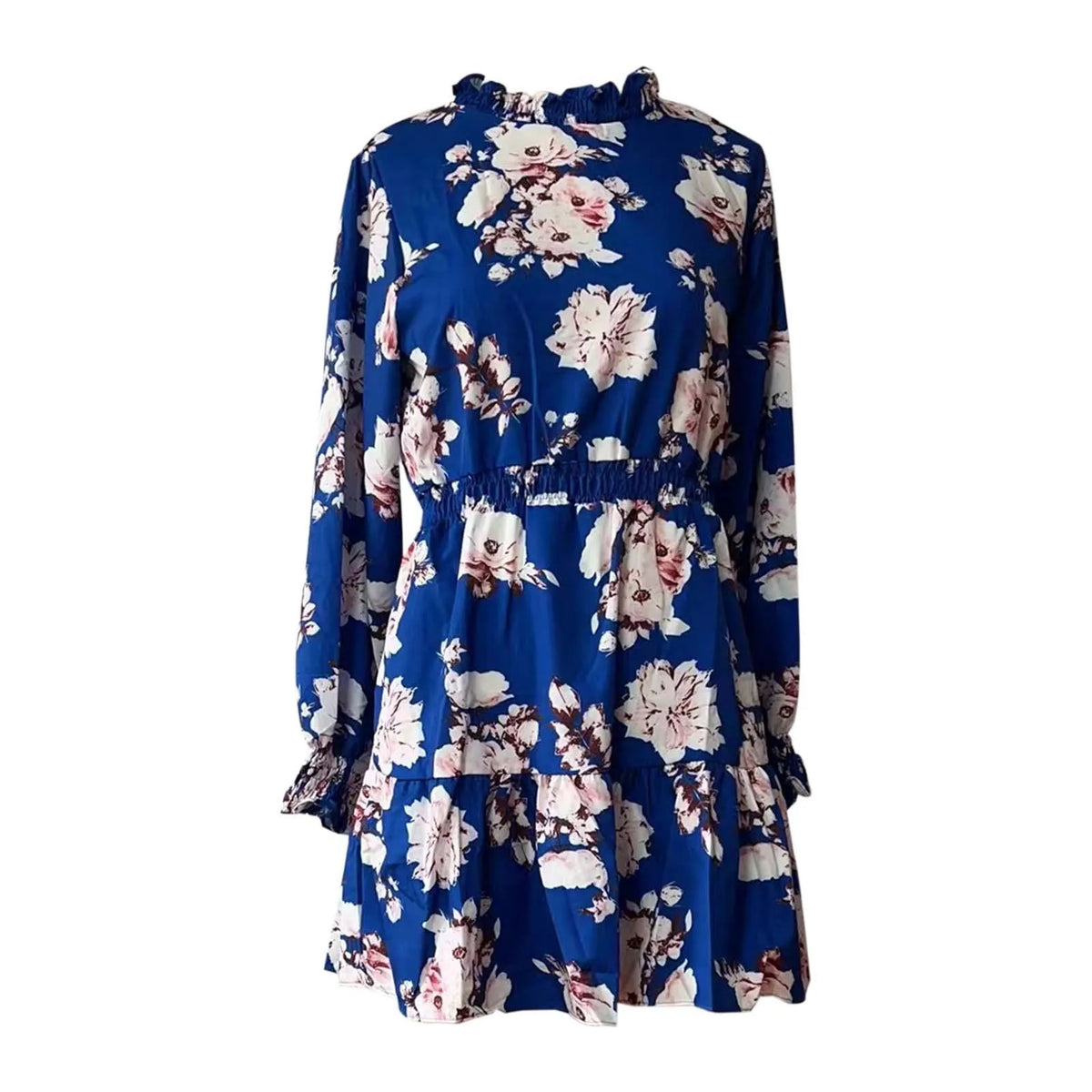 Floral Ruffle Neck Midi Dress