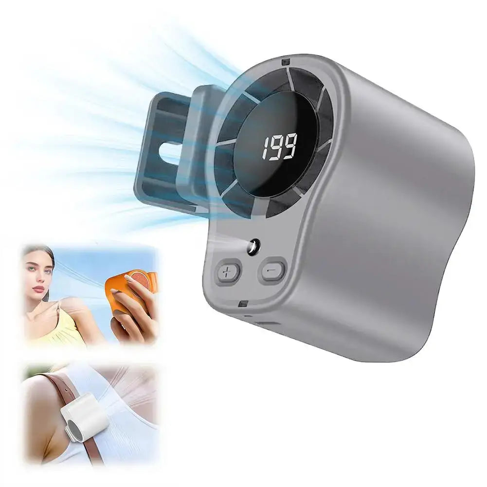 USB Rechargeable Semiconductor Cooling Mini Clip Fan With LED Display, High Speed Portable Neck/Waist/Car/Umbrella Clip On Fan