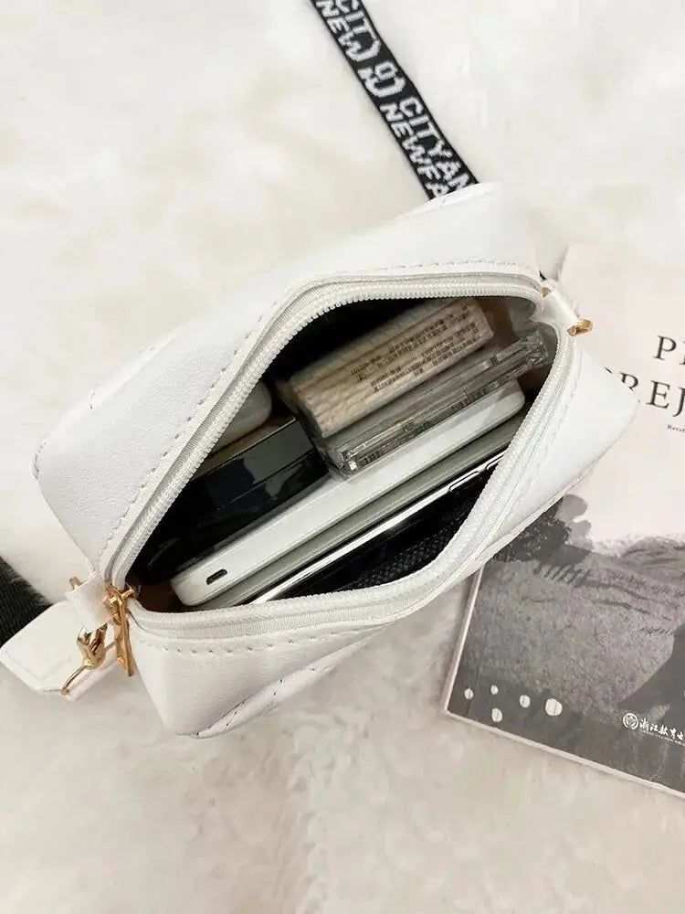 Wave Embroidery Square Bag With Printed Shoulder Strap - OurLum.com
