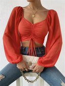 Lace Up Puff Sleeve Top for Women Chic
