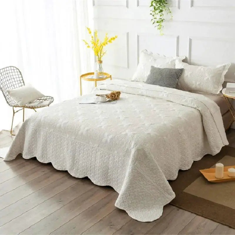 Nordic Embroidered Cotton Quilted Bedspread Summer Throw