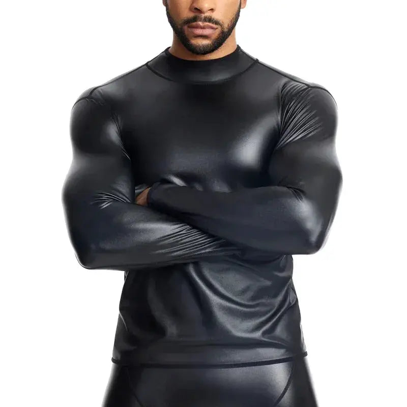 Slim Fit Stand Collar Leather Shirt For Men Tummy Shaper