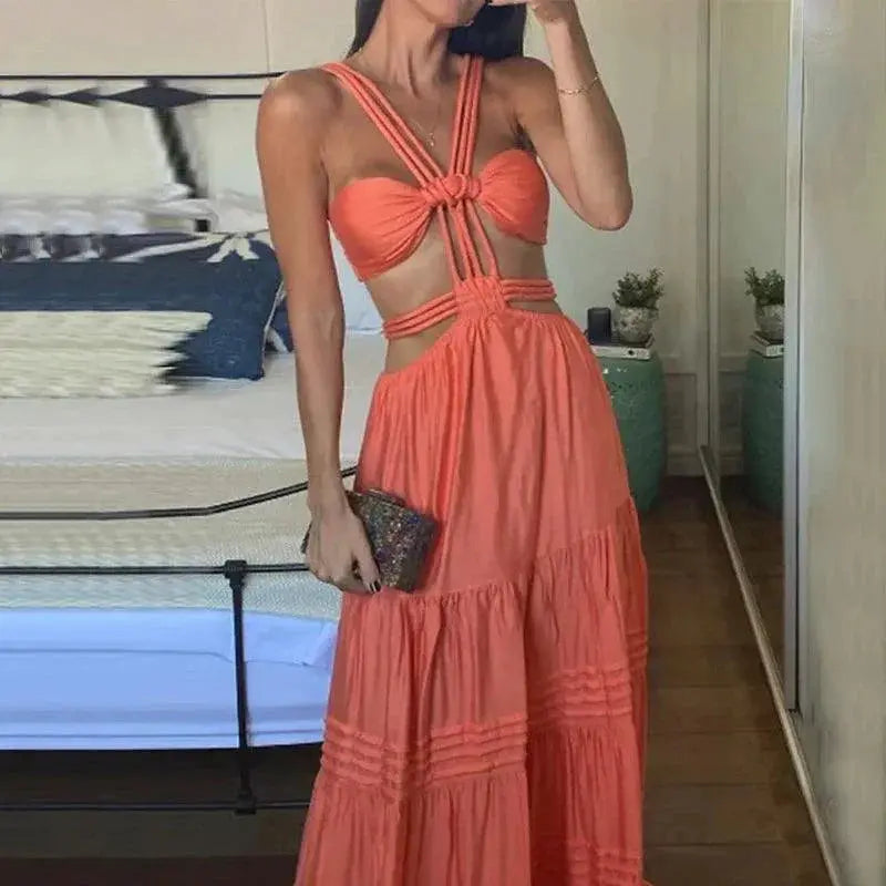 Bohemian Summer Maxi Dress Backless Beach Attire For Parties