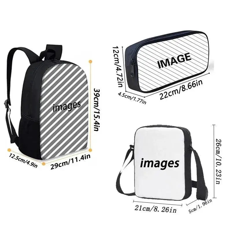 3 Piece Smiling Anime Critters School Bag Set For Kids