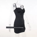 Split Spy Girl Strap Dress V Neck Lace Trim Slim Fit Slit