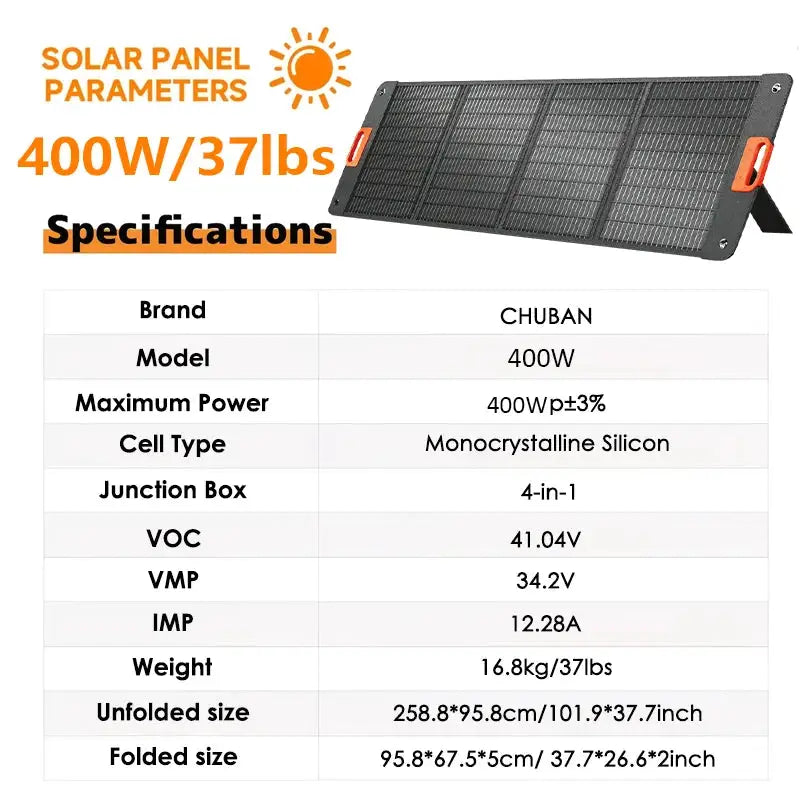200W Foldable Solar Panel 400w 100w Portable for Outdoor Camping Power Generator Charging