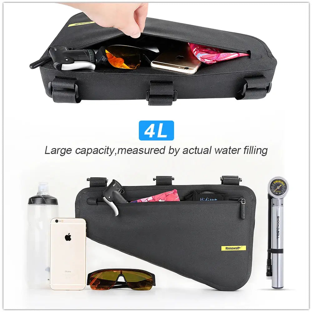 Rhinowalk Bike Frame Bag Waterproof 4L Big Capacity Triangle Bag Bicycle Bikepacking Bag Storage Tool Pouch For MTB Road Bike