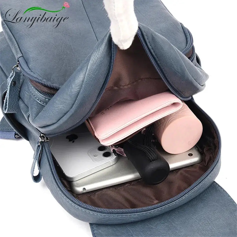 Women Large Capacity Leather Backpack Purse Vintage Style