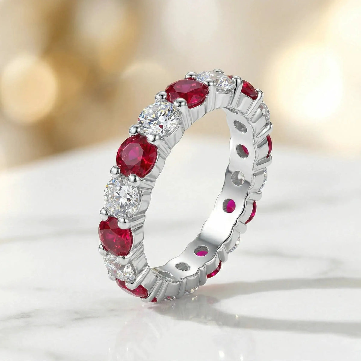 Moissanite Ring in Sterling Silver Ruby — product view 3