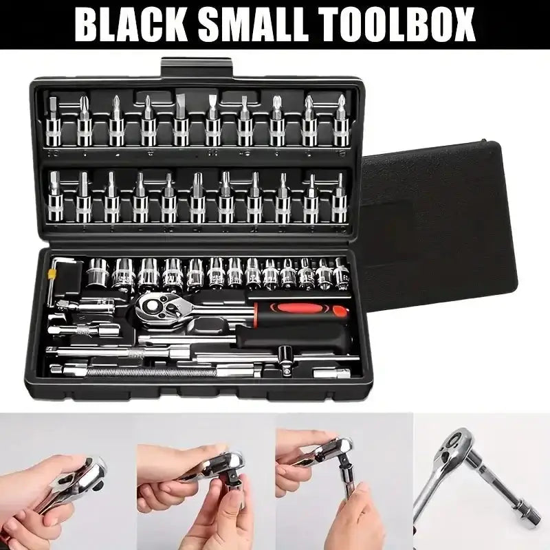 AIRAJ 46Pcs 1/4" Drive Socket Wrench Set, Ratchet Screwdriver & Bit Kit, Carbon Steel, Bestseller Auto Repair Hand Tool Set