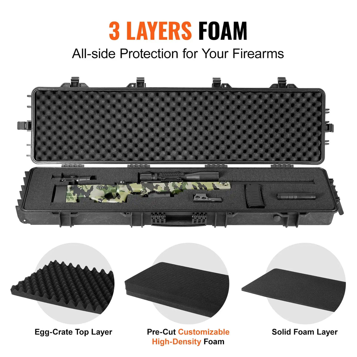 SucceBuy Rifle Hard Case Portable Long Gun Storage Suitcase W/ 2 Casters Shockproof & Waterproof Airsoft Rifle Protective Case