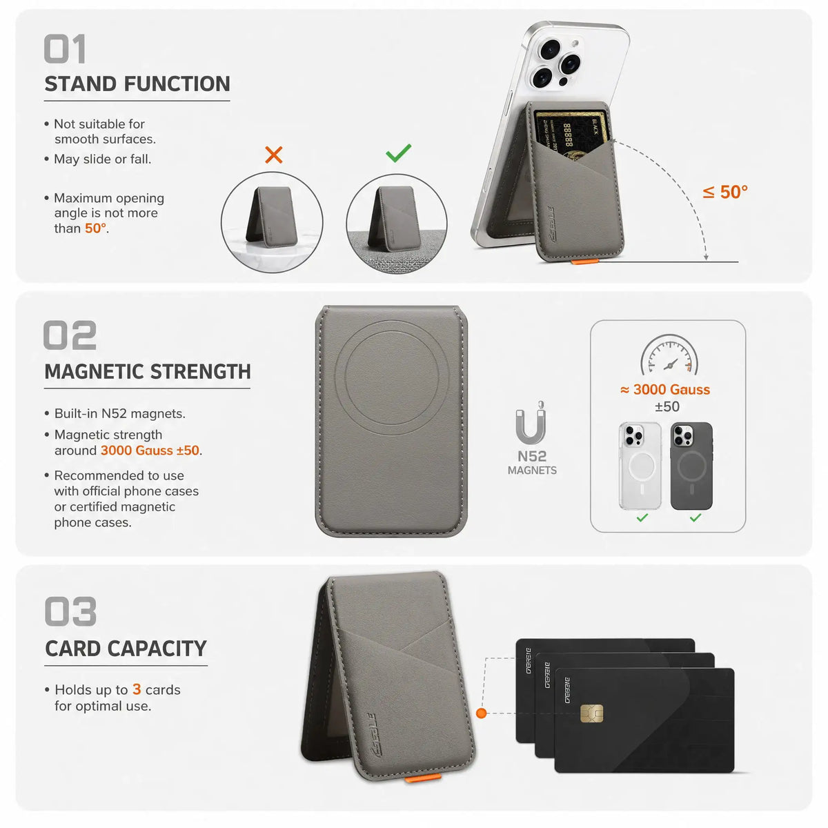 Premium PU Leather Magnetic Phone Card Holder, RFID Anti-Skimming Wallet Compatible with Magnetic Wireless Charging Smartphones,