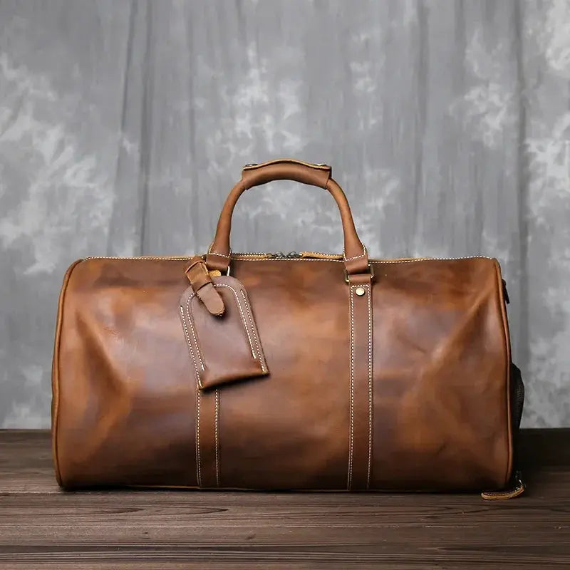 Retro Leather Travel Bag For Men Carry On Large Capacity