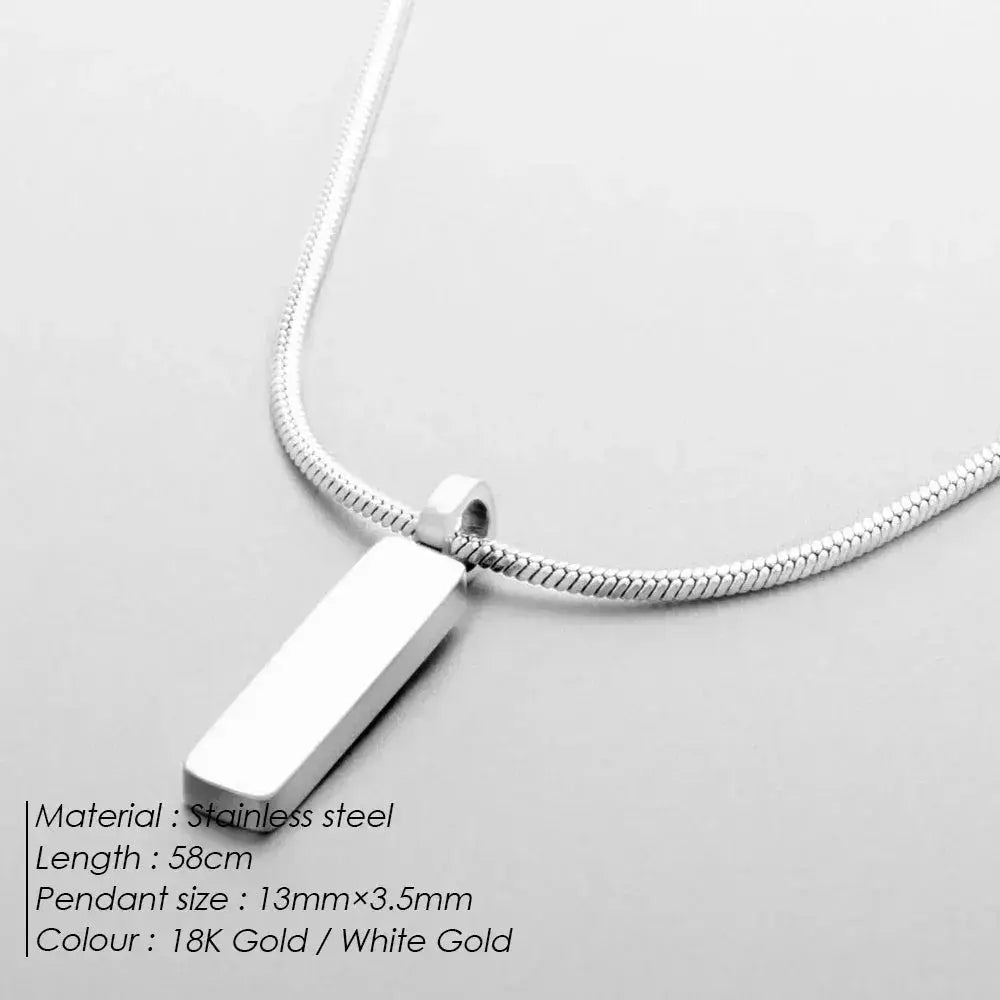 Square Pendant Necklace White Gold Steel Minimalist Jewelry