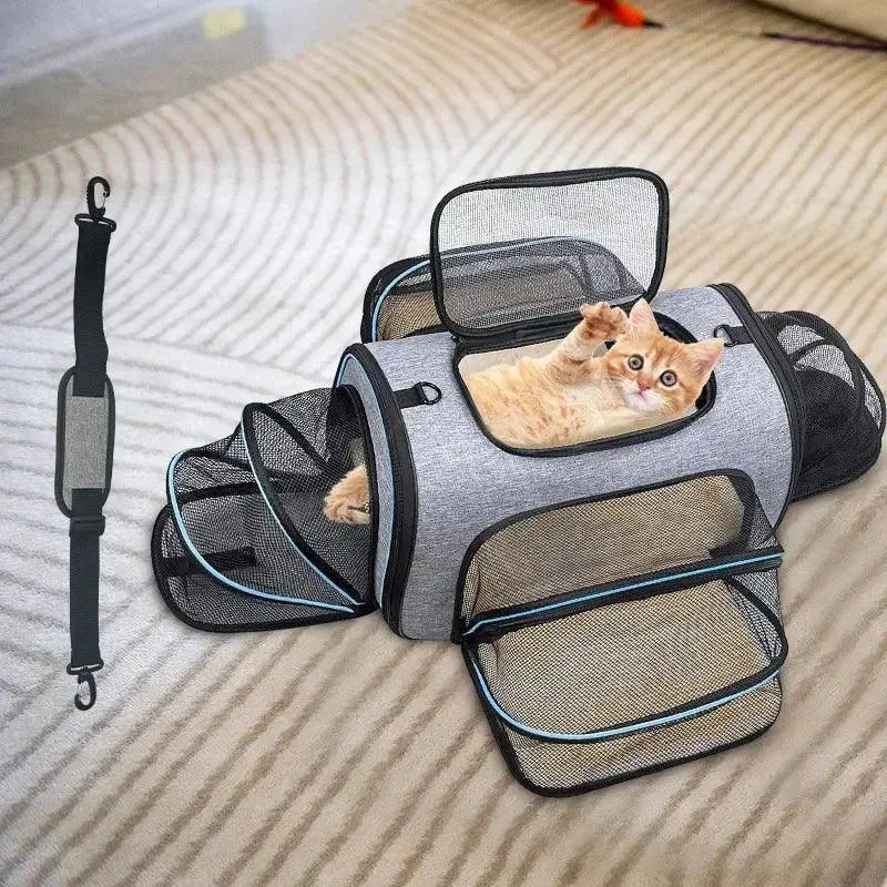Portable Soft Sided Cat Carrier Handbag With Expandable Bag