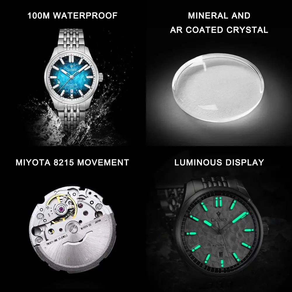 CADISEN NEW Automatic Mechanical Watch Man Silver Business Casual 10ATM Waterproof Japan MIYOTA 8215 Movement Men's Watches