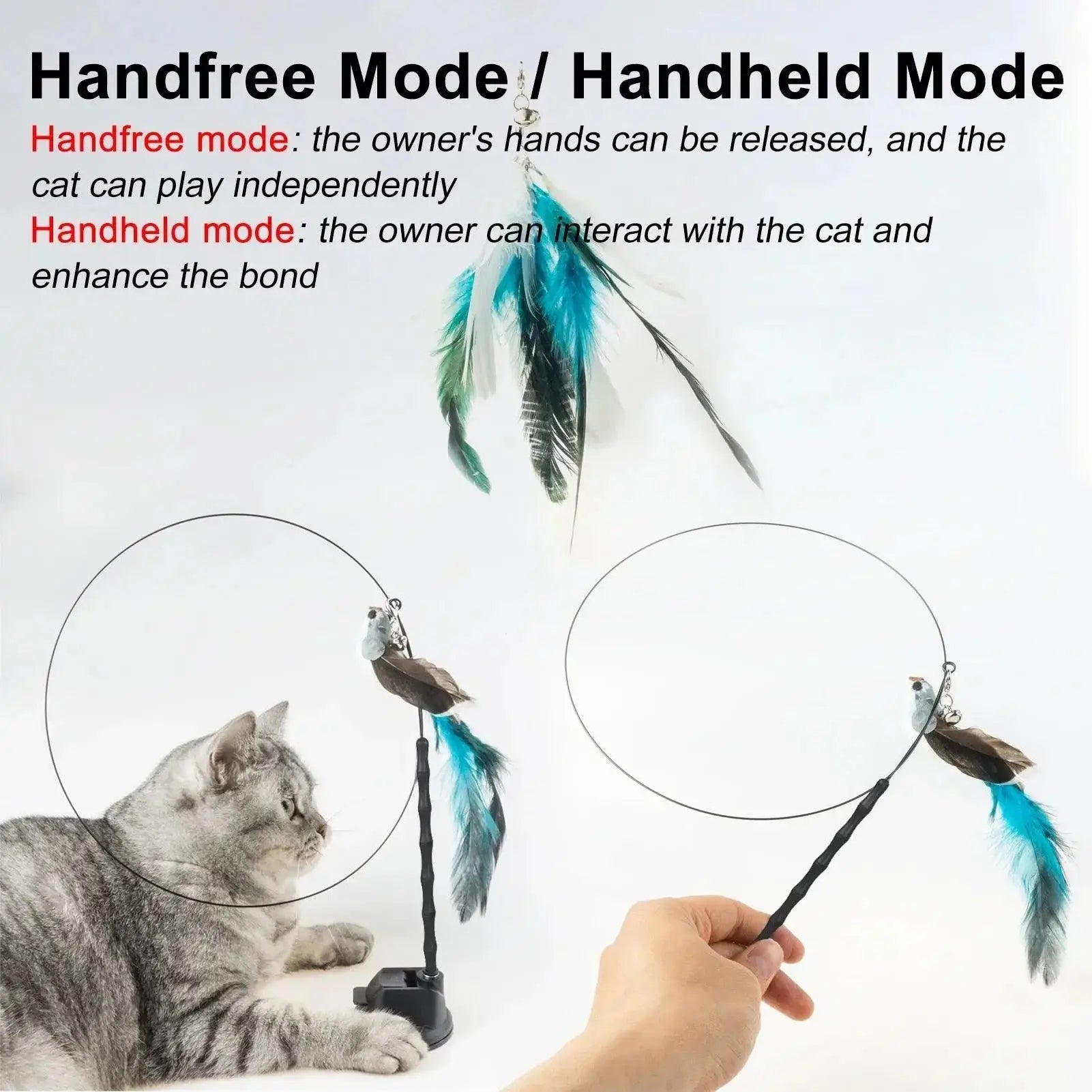 Handfree Cat Wand With Bell and Feather Toy for Cats