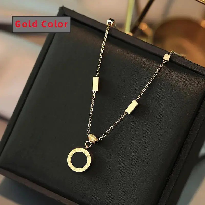 Stylish Stainless Steel Roman Digital Pendant Necklace