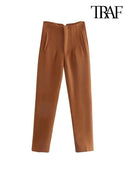 Vintage High Waist Zipper Pencil Pants Classic Women's Trousers
